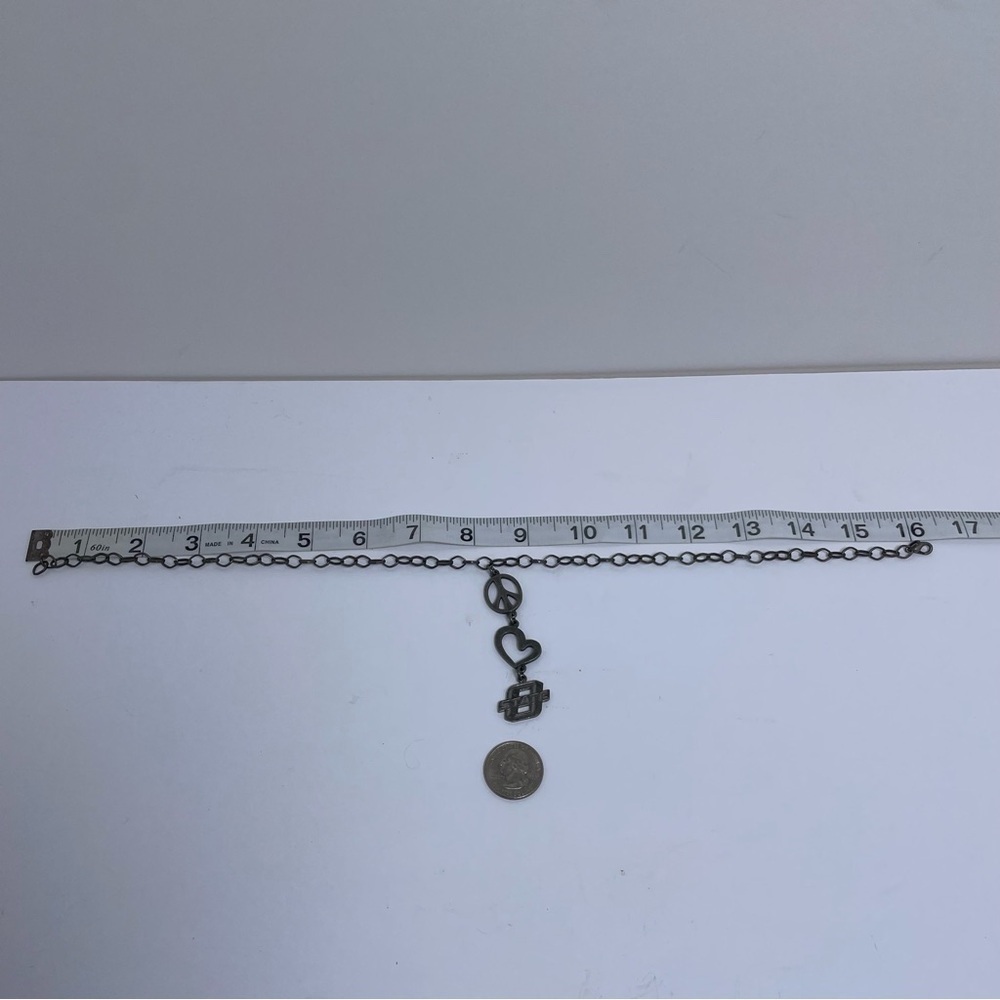 Peace, Love and O-State Pewter Tone Lariat Necklace - Picture 5 of 5